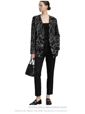 Abstract Line Print Open Blazer Jacket Minimalist Artsy Office Chic M